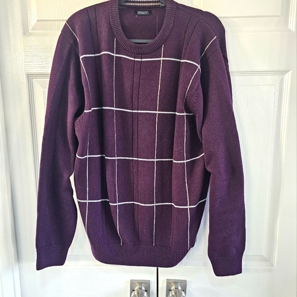 Haggar crew neck Sweater in purple w white Stripes. Excellent shape Large - Picture 1 of 8